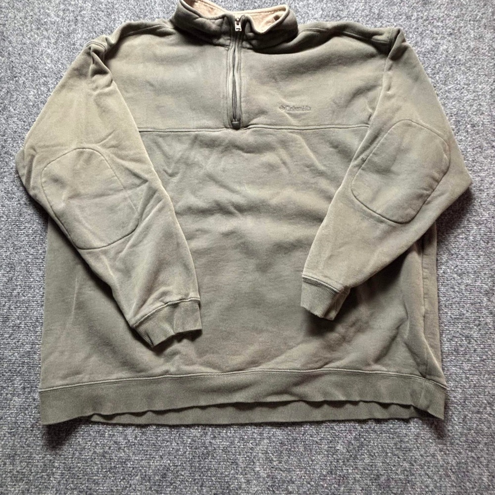 Columbia Mens XXL Quarter Zip Sweatshirt Olive Green Elbow Patches‎ AM2757